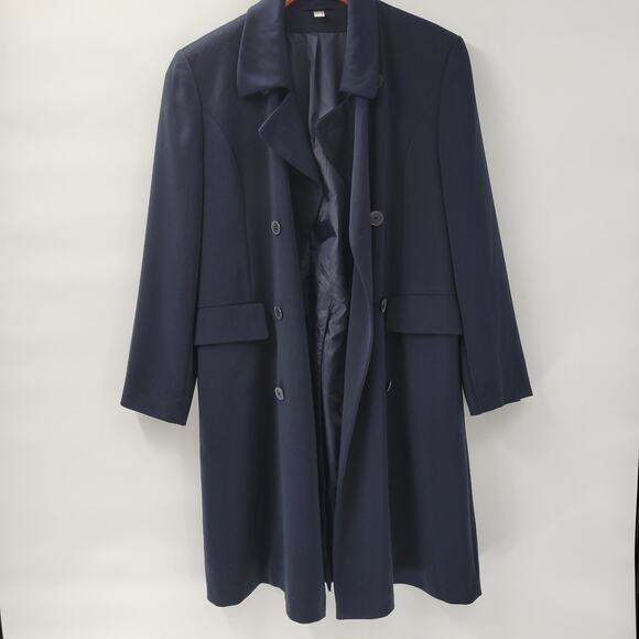 FIRST Dress Coat Womens‎ 16 Navy Double Breasted Vented Trench Career Evening - Picture 11 of 16